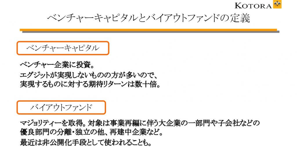 ベンチャーキャピタルとバイアウトファンドの定義