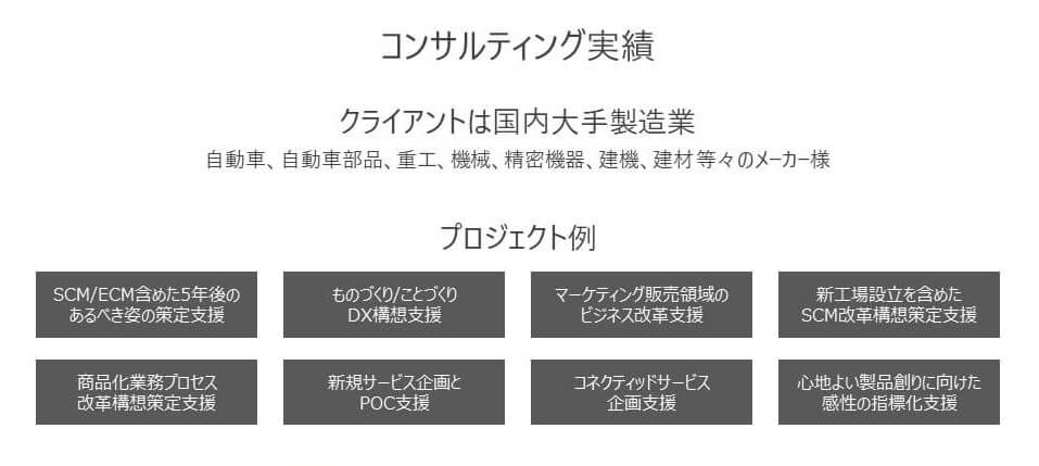 コンサルティング実績、プロジェクト例