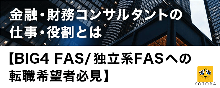 金融・財務コンサルタントの仕事・役割とは【BIG4 FAS/独立系FASへの転職希望者必見】